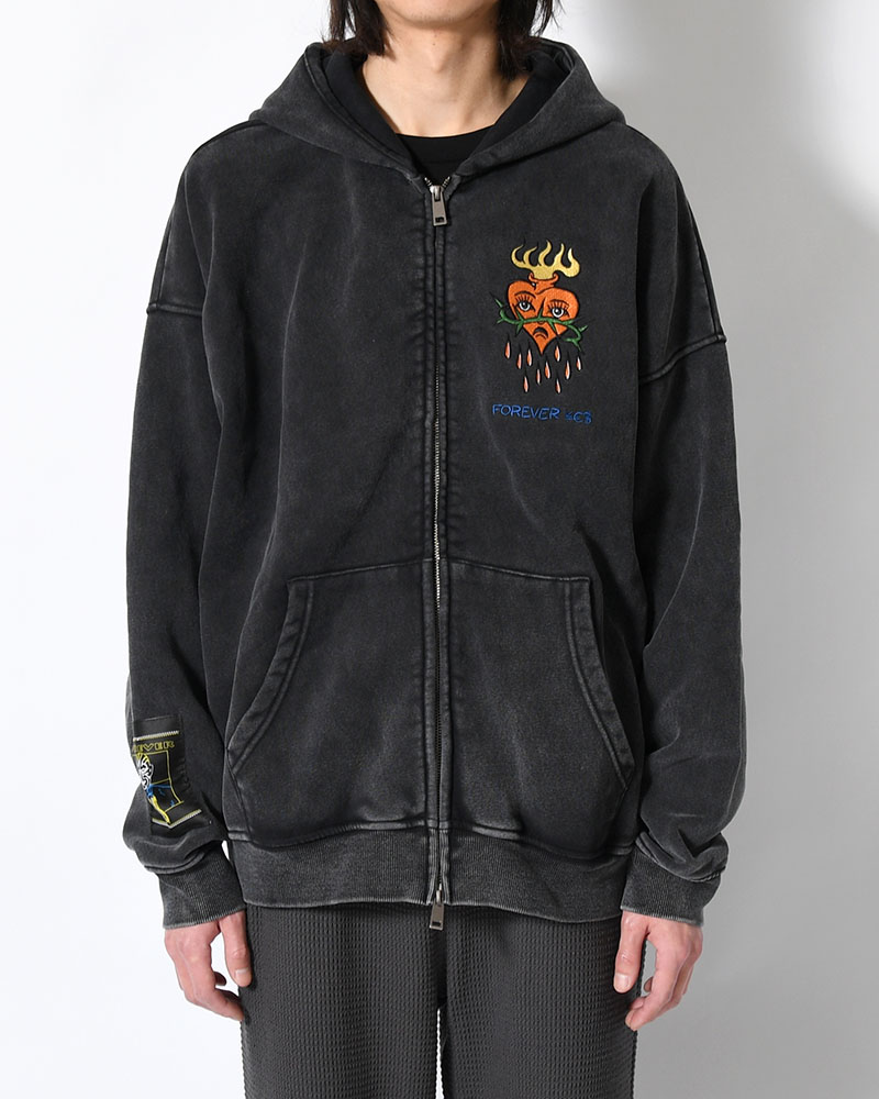 HEART ZIP HOODIE BY MEGU -BLACK-