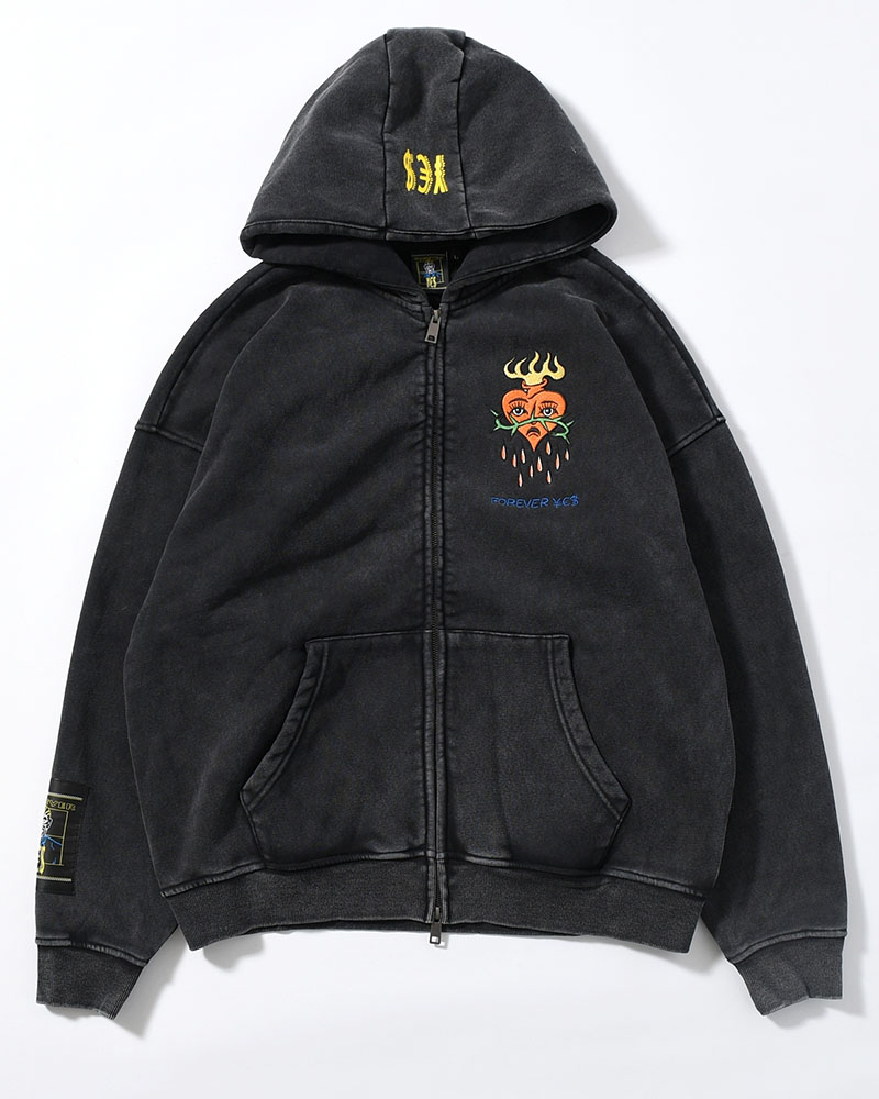 HEART ZIP HOODIE BY MEGU -BLACK-