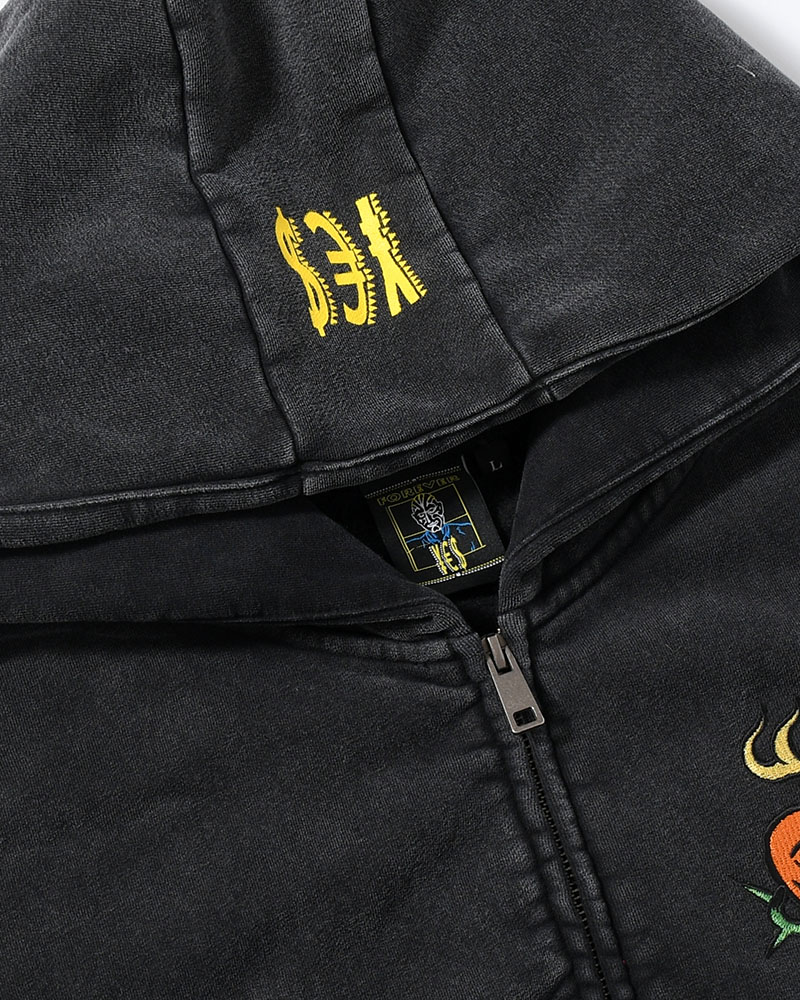 HEART ZIP HOODIE BY MEGU -BLACK-