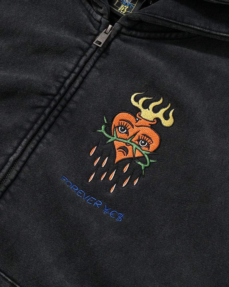 HEART ZIP HOODIE BY MEGU -BLACK-