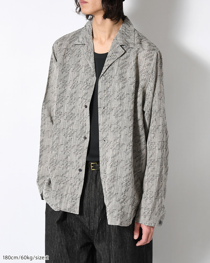 LAPEL SHIRT Bishu Japan Cotton Linen Jacquard FAB -GRY×D.NAVY-