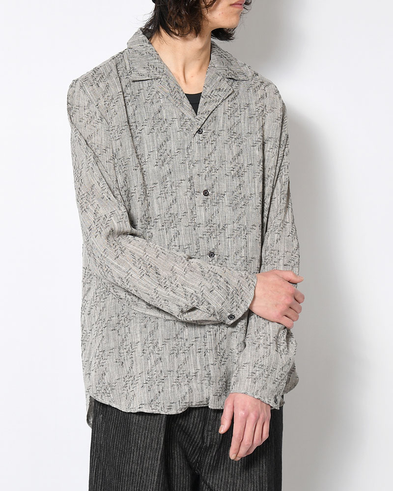 LAPEL SHIRT Bishu Japan Cotton Linen Jacquard FAB -GRY×D.NAVY-