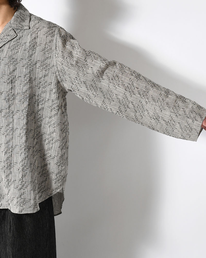 LAPEL SHIRT Bishu Japan Cotton Linen Jacquard FAB -GRY×D.NAVY-