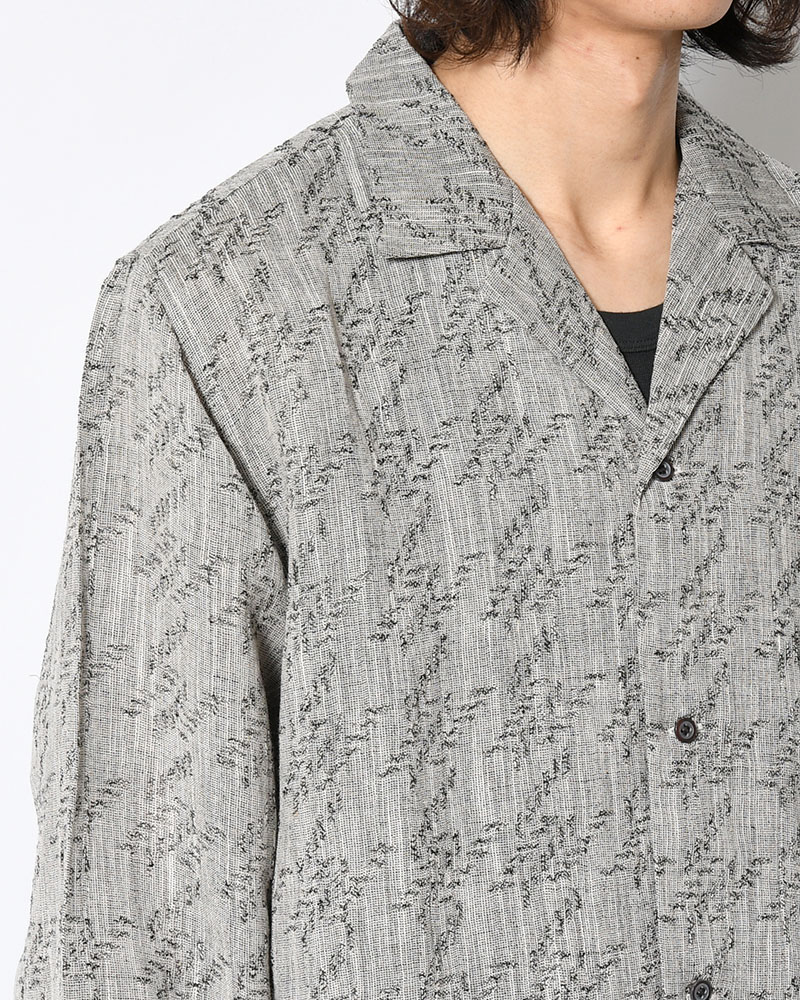 LAPEL SHIRT Bishu Japan Cotton Linen Jacquard FAB -GRY×D.NAVY-