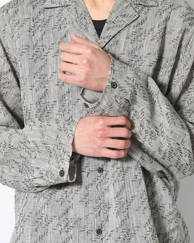 LAPEL SHIRT Bishu Japan Cotton Linen Jacquard FAB -GRY×D.NAVY-
