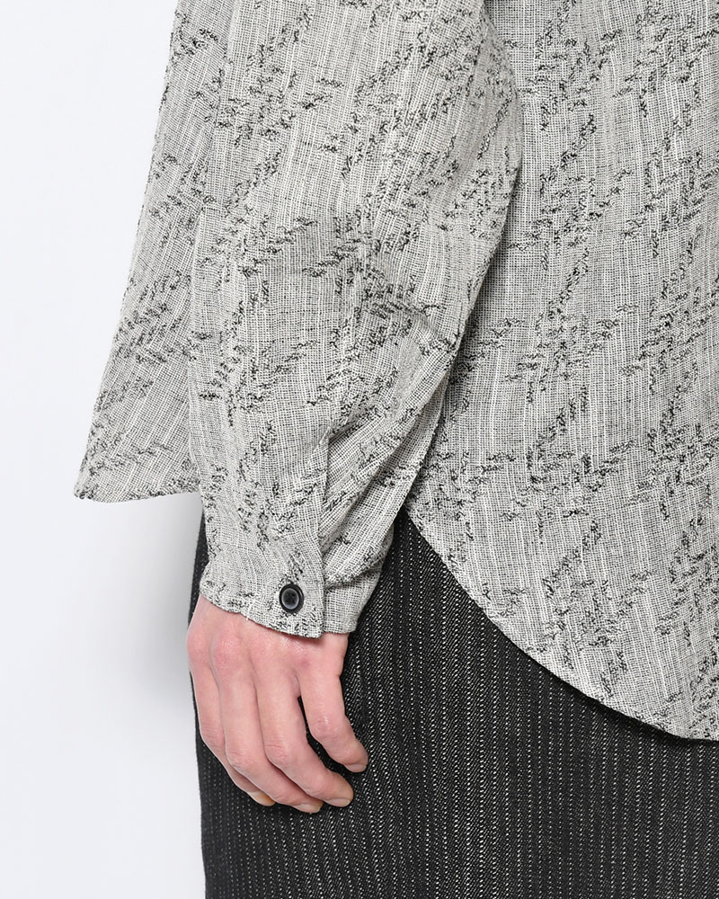 LAPEL SHIRT Bishu Japan Cotton Linen Jacquard FAB -GRY×D.NAVY-