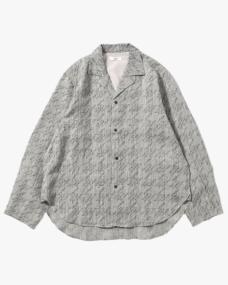 LAPEL SHIRT Bishu Japan Cotton Linen Jacquard FAB -GRY×D.NAVY-
