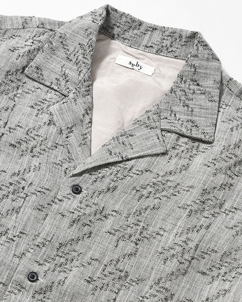 LAPEL SHIRT Bishu Japan Cotton Linen Jacquard FAB -GRY×D.NAVY-