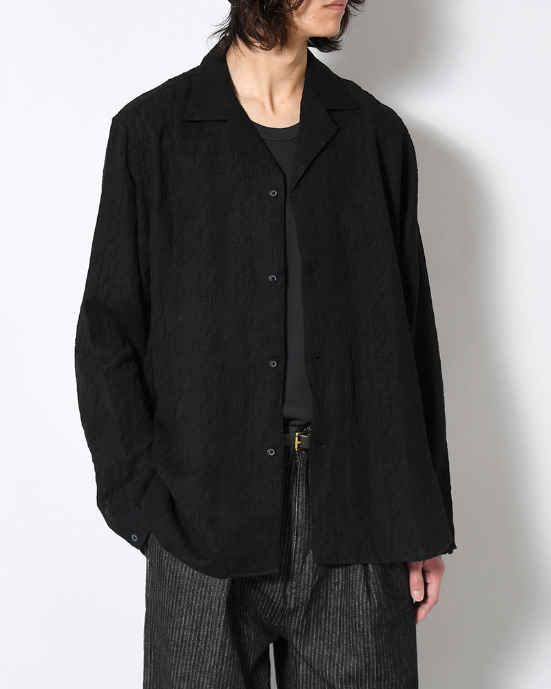 LAPEL SHIRT Bishu Japan Cotton Linen Jacquard FAB -BLACK×BLACK-