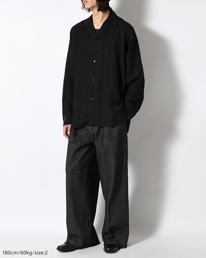 LAPEL SHIRT Bishu Japan Cotton Linen Jacquard FAB -BLACK×BLACK-