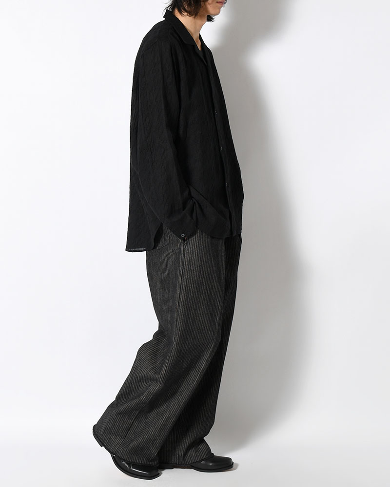 LAPEL SHIRT Bishu Japan Cotton Linen Jacquard FAB -BLACK×BLACK-