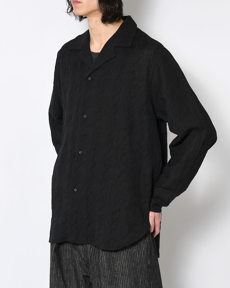 LAPEL SHIRT Bishu Japan Cotton Linen Jacquard FAB -BLACK×BLACK-