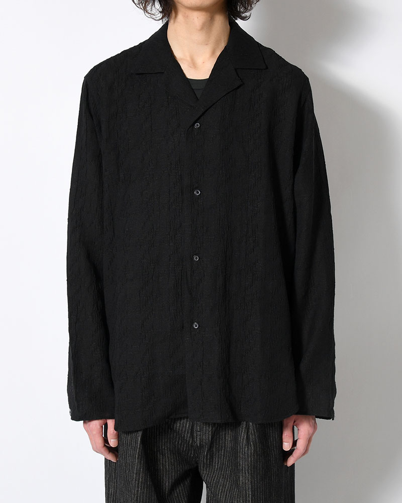 LAPEL SHIRT Bishu Japan Cotton Linen Jacquard FAB -BLACK×BLACK-