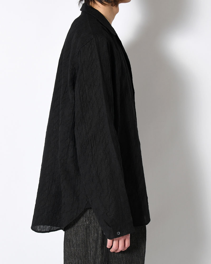 LAPEL SHIRT Bishu Japan Cotton Linen Jacquard FAB -BLACK×BLACK-