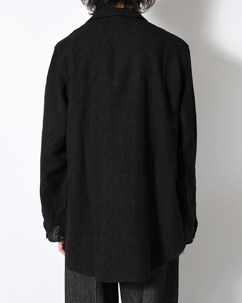 LAPEL SHIRT Bishu Japan Cotton Linen Jacquard FAB -BLACK×BLACK-