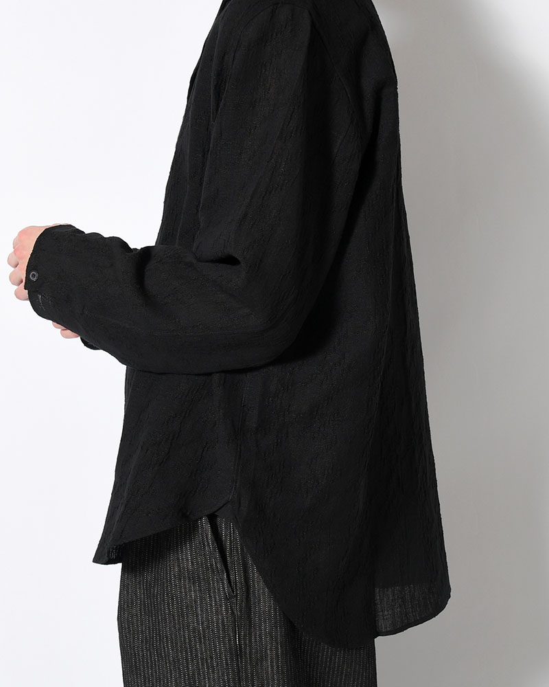 LAPEL SHIRT Bishu Japan Cotton Linen Jacquard FAB -BLACK×BLACK-