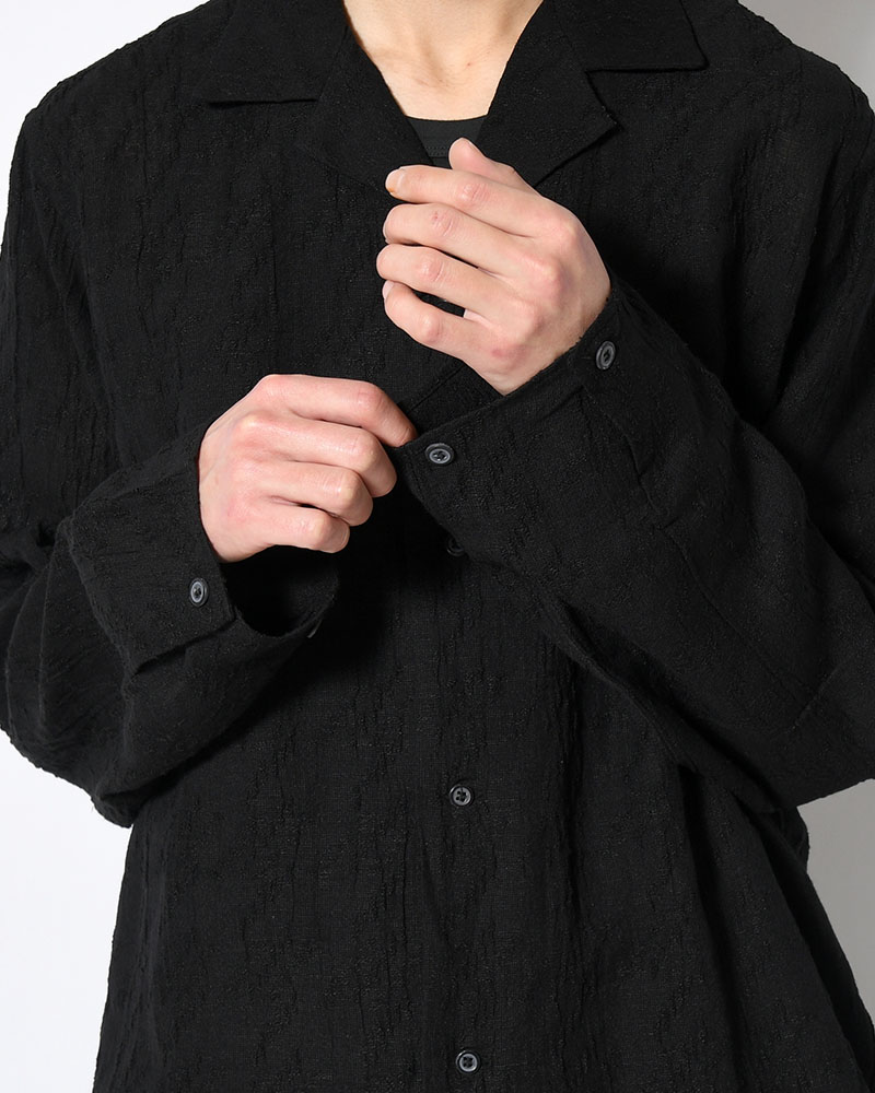 LAPEL SHIRT Bishu Japan Cotton Linen Jacquard FAB -BLACK×BLACK-