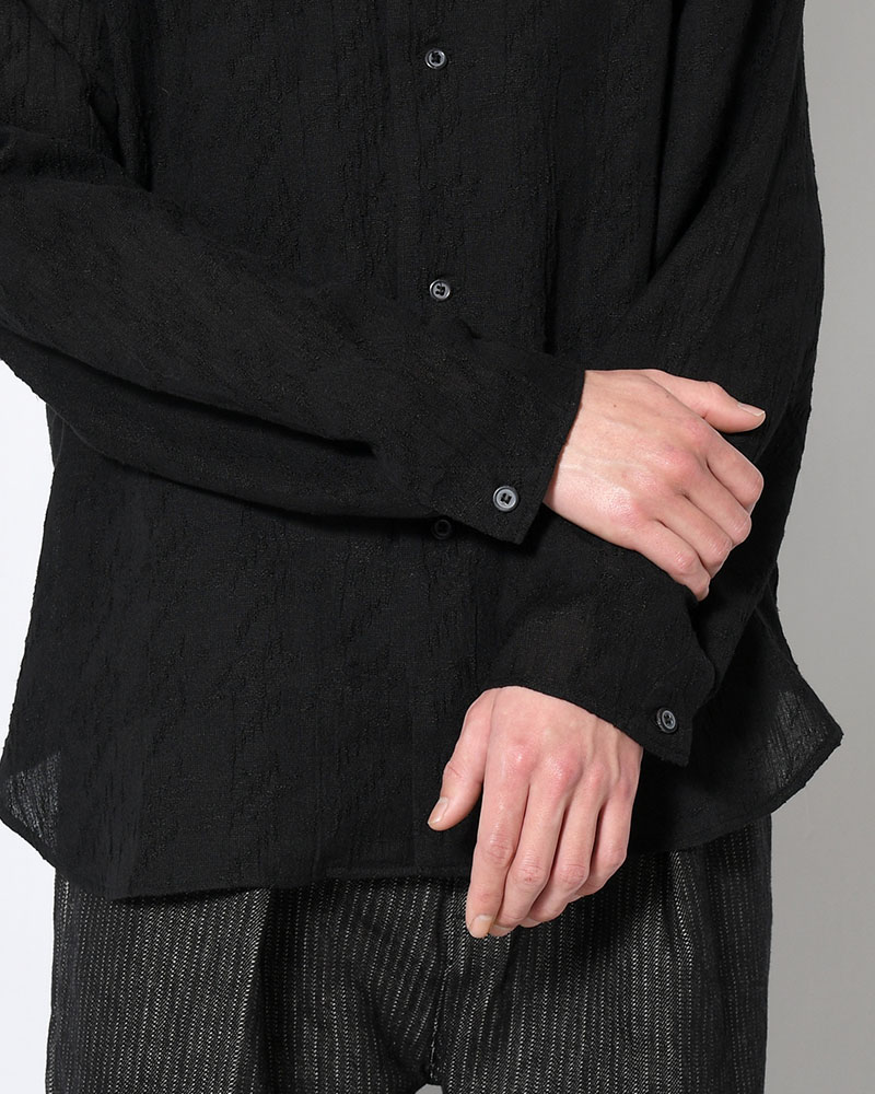 LAPEL SHIRT Bishu Japan Cotton Linen Jacquard FAB -BLACK×BLACK-