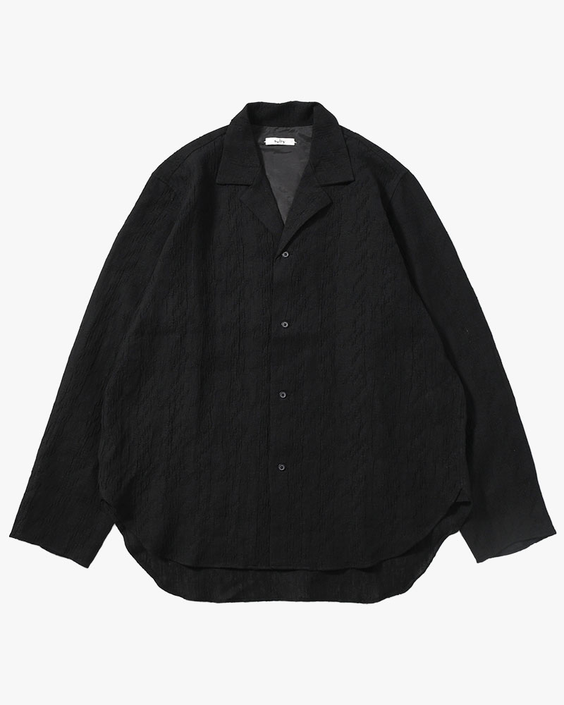 LAPEL SHIRT Bishu Japan Cotton Linen Jacquard FAB -BLACK×BLACK-