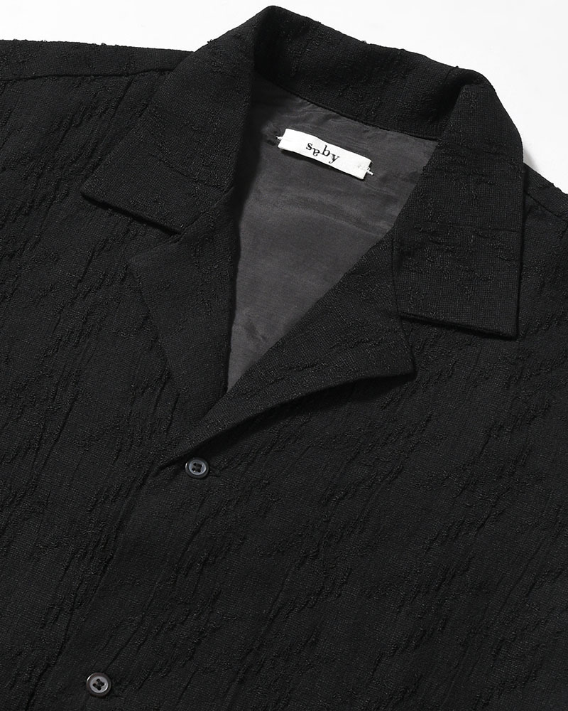 LAPEL SHIRT Bishu Japan Cotton Linen Jacquard FAB -BLACK×BLACK-