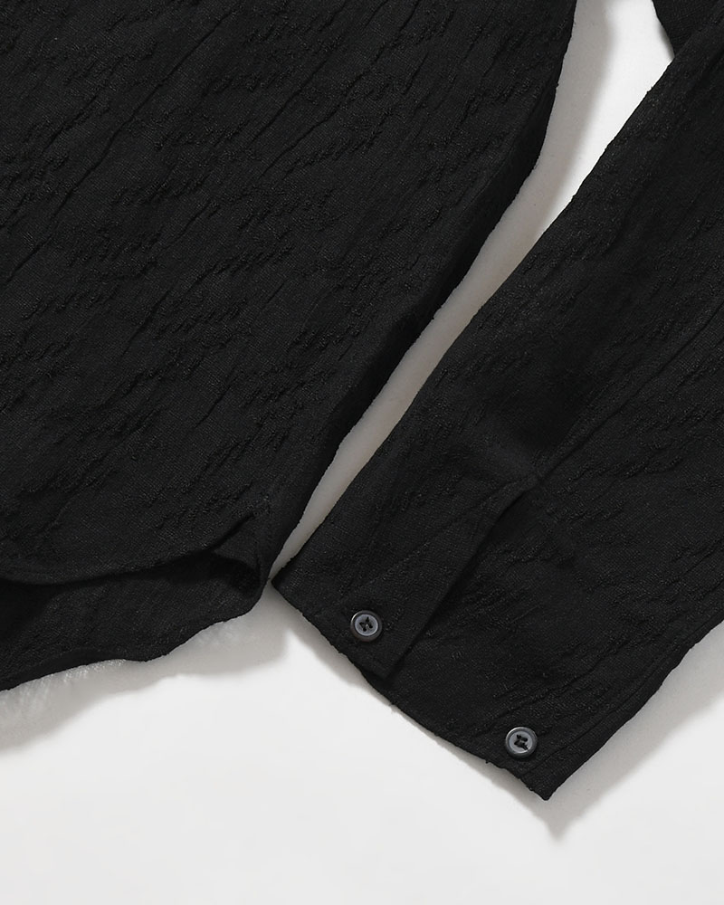 LAPEL SHIRT Bishu Japan Cotton Linen Jacquard FAB -BLACK×BLACK-