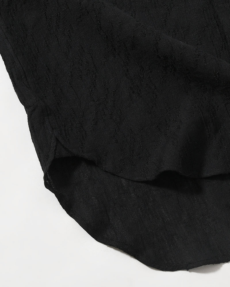 LAPEL SHIRT Bishu Japan Cotton Linen Jacquard FAB -BLACK×BLACK-