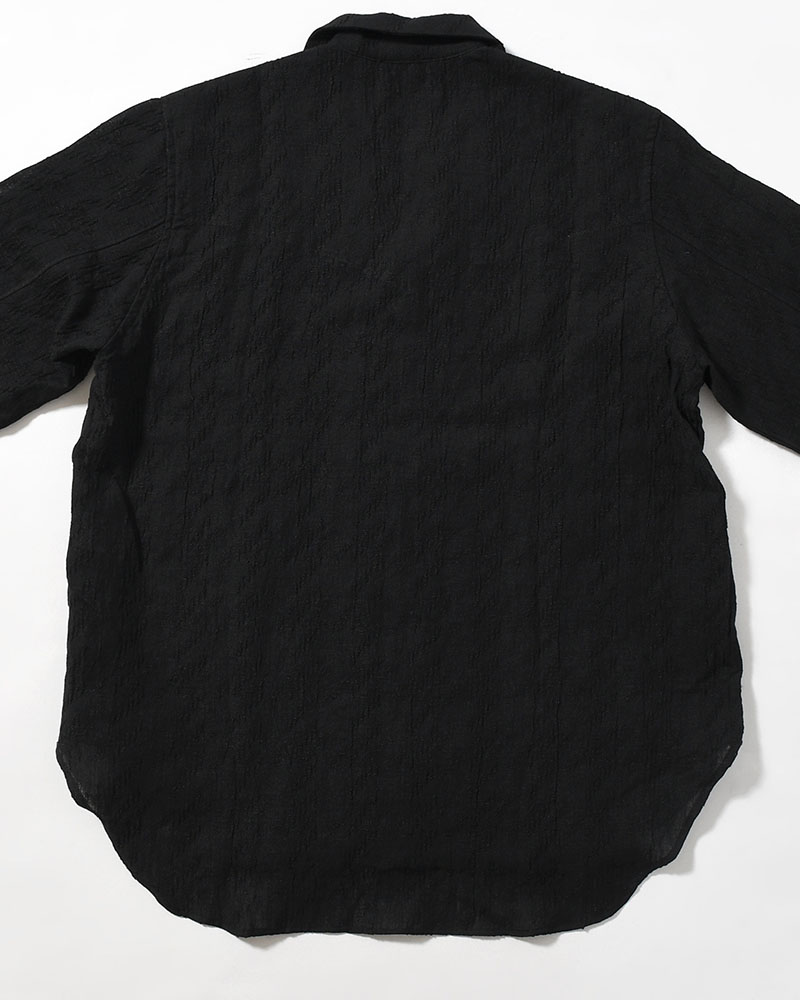 LAPEL SHIRT Bishu Japan Cotton Linen Jacquard FAB -BLACK×BLACK-