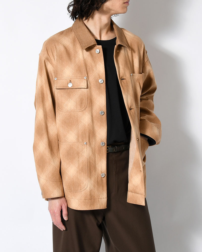 OMBRE CHECK MICHIGAN CHORE COAT -Discharge printing- -BROWN-