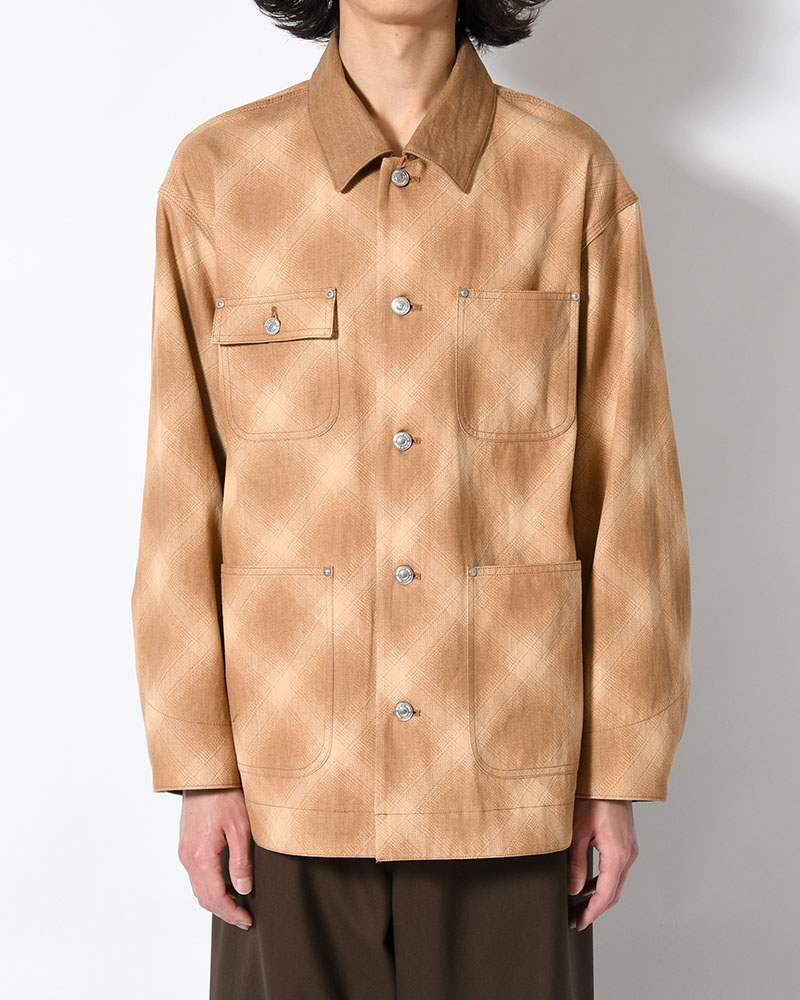OMBRE CHECK MICHIGAN CHORE COAT -Discharge printing- -BROWN-
