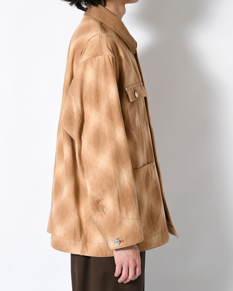 OMBRE CHECK MICHIGAN CHORE COAT -Discharge printing- -BROWN-