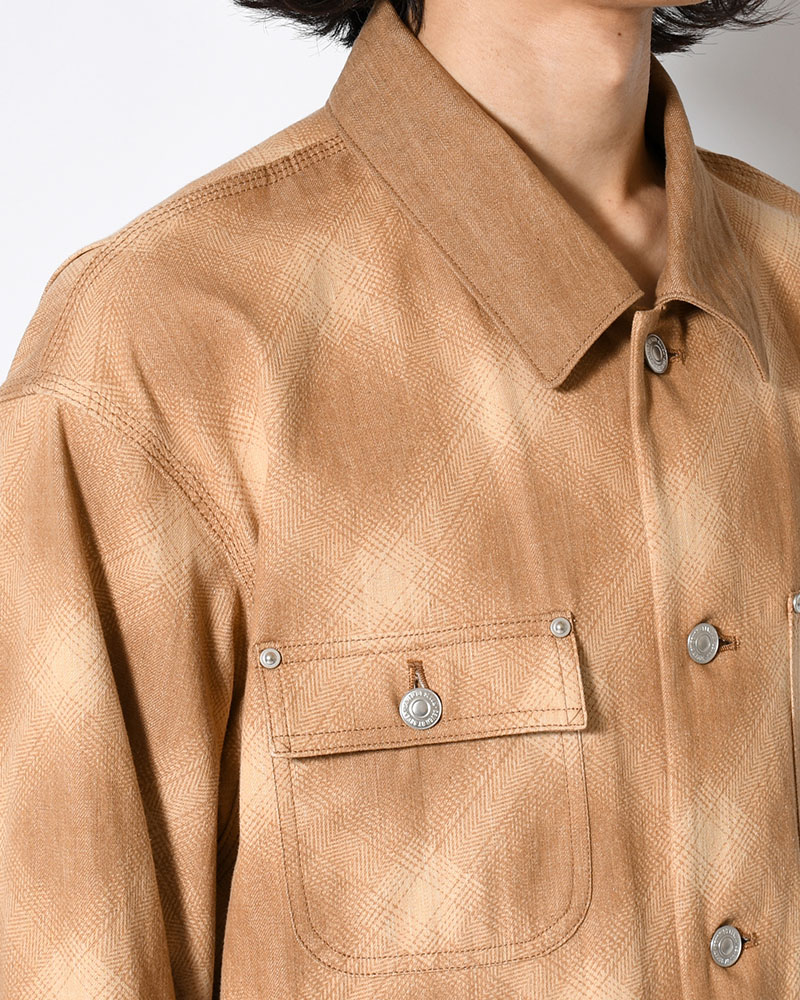 OMBRE CHECK MICHIGAN CHORE COAT -Discharge printing- -BROWN-