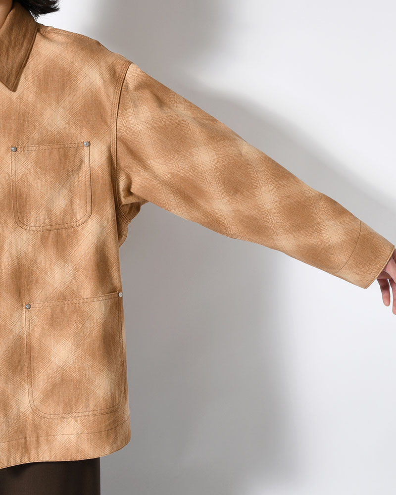 OMBRE CHECK MICHIGAN CHORE COAT -Discharge printing- -BROWN-