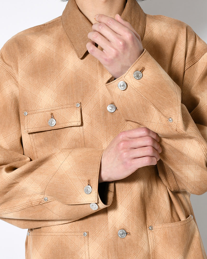 OMBRE CHECK MICHIGAN CHORE COAT -Discharge printing- -BROWN-