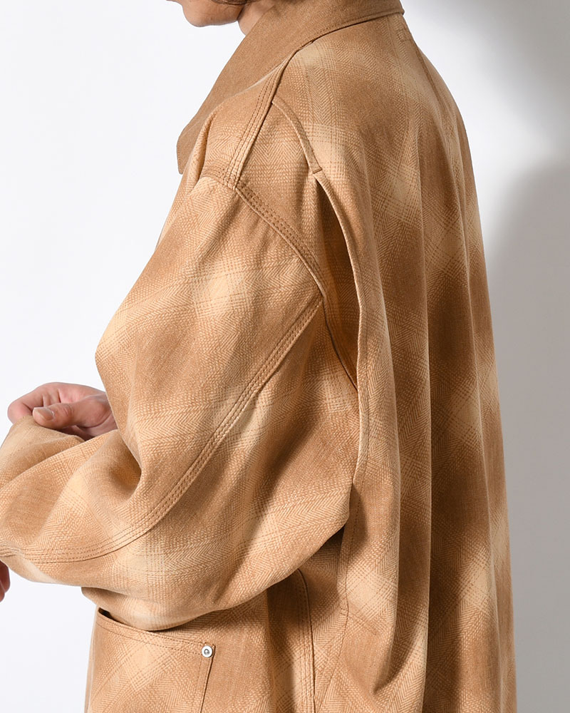 OMBRE CHECK MICHIGAN CHORE COAT -Discharge printing- -BROWN-