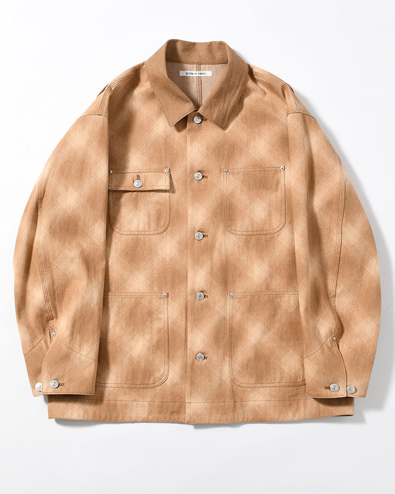 OMBRE CHECK MICHIGAN CHORE COAT -Discharge printing- -BROWN-