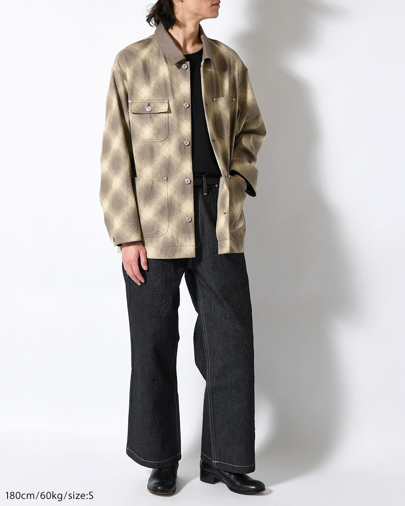 OMBRE CHECK MICHIGAN CHORE COAT -Discharge printing- -GRAY-