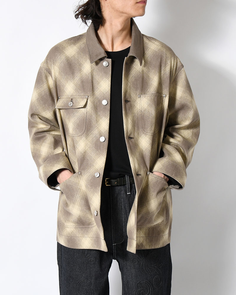 OMBRE CHECK MICHIGAN CHORE COAT -Discharge printing- -GRAY-