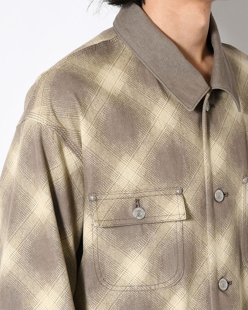 OMBRE CHECK MICHIGAN CHORE COAT -Discharge printing- -GRAY-