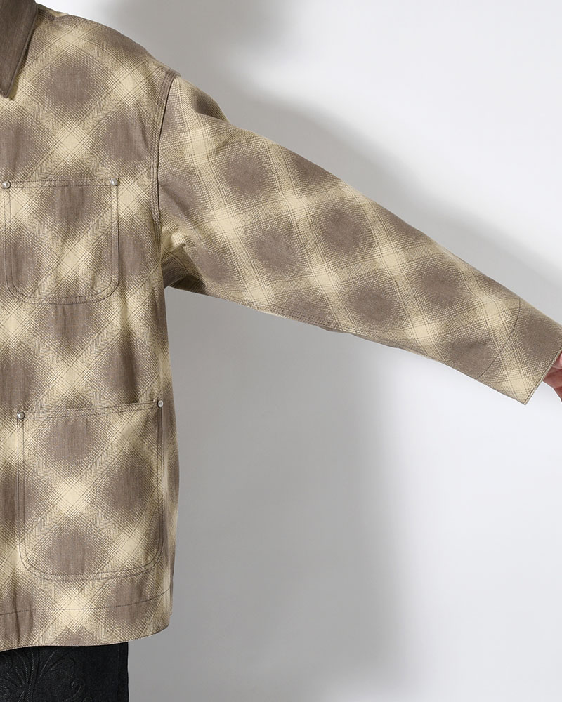 OMBRE CHECK MICHIGAN CHORE COAT -Discharge printing- -GRAY-