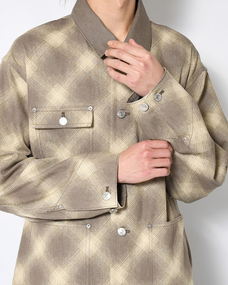 OMBRE CHECK MICHIGAN CHORE COAT -Discharge printing- -GRAY-