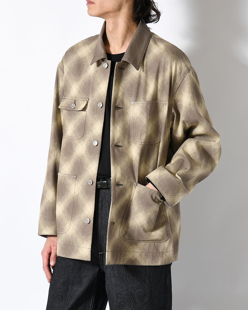 OMBRE CHECK MICHIGAN CHORE COAT -Discharge printing- -GRAY-