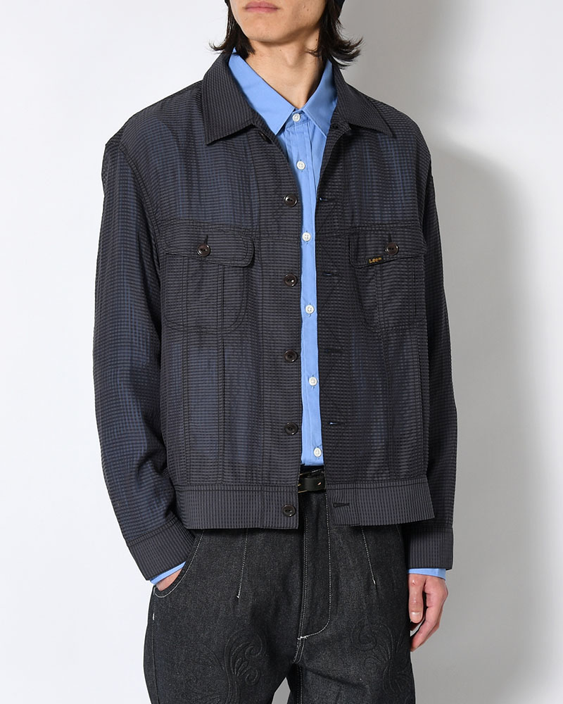 SHEER COWBOY JACKET -Gingham Check Indian fabric- -BLACK-