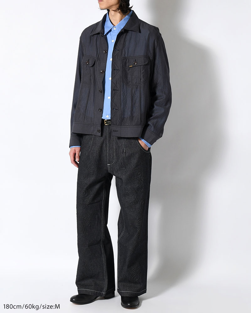 SHEER COWBOY JACKET -Gingham Check Indian fabric- -BLACK-