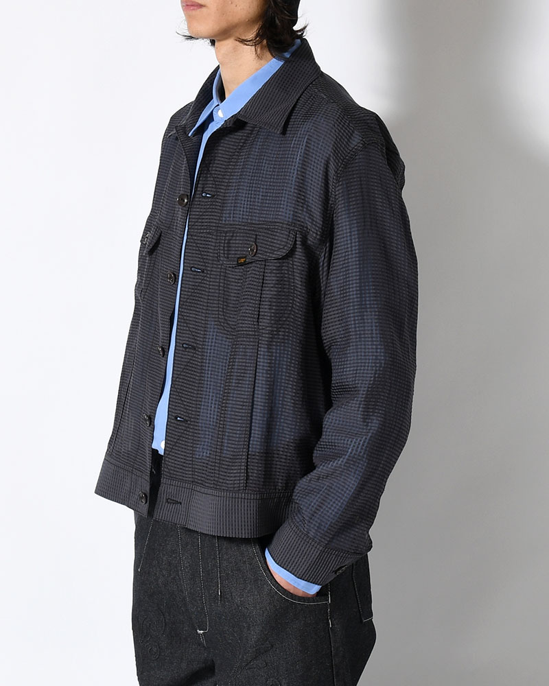 SHEER COWBOY JACKET -Gingham Check Indian fabric- -BLACK-