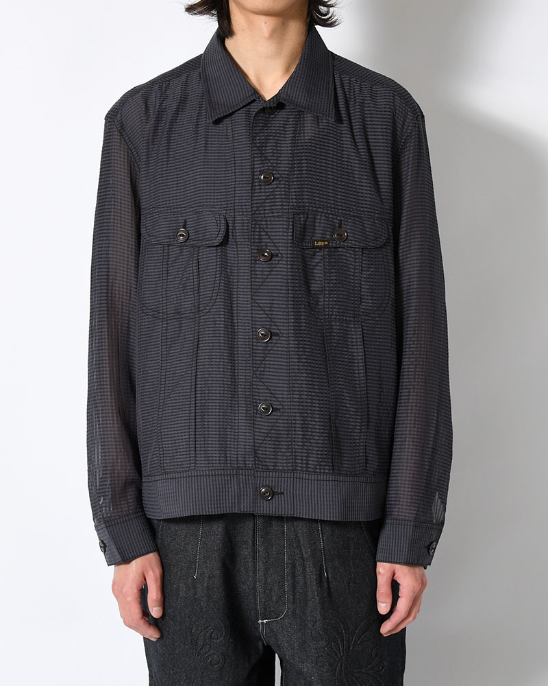 SHEER COWBOY JACKET -Gingham Check Indian fabric- -BLACK-