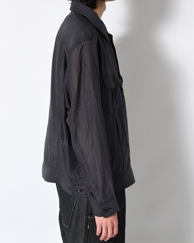 SHEER COWBOY JACKET -Gingham Check Indian fabric- -BLACK-