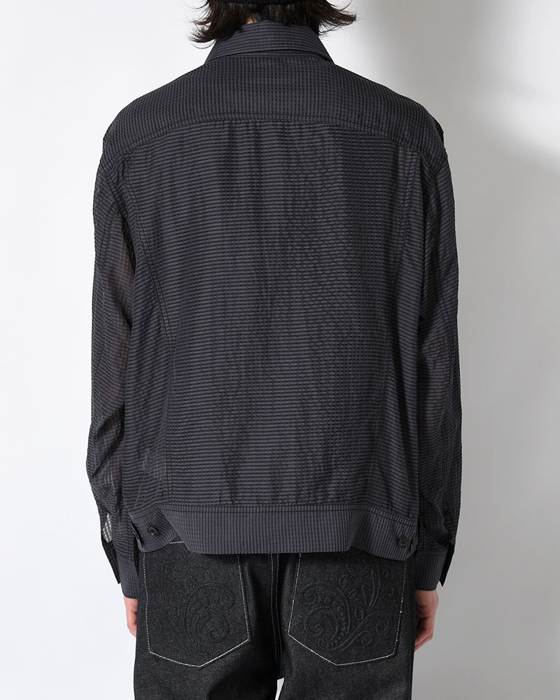 SHEER COWBOY JACKET -Gingham Check Indian fabric- -BLACK-