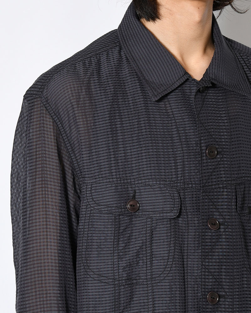 SHEER COWBOY JACKET -Gingham Check Indian fabric- -BLACK-