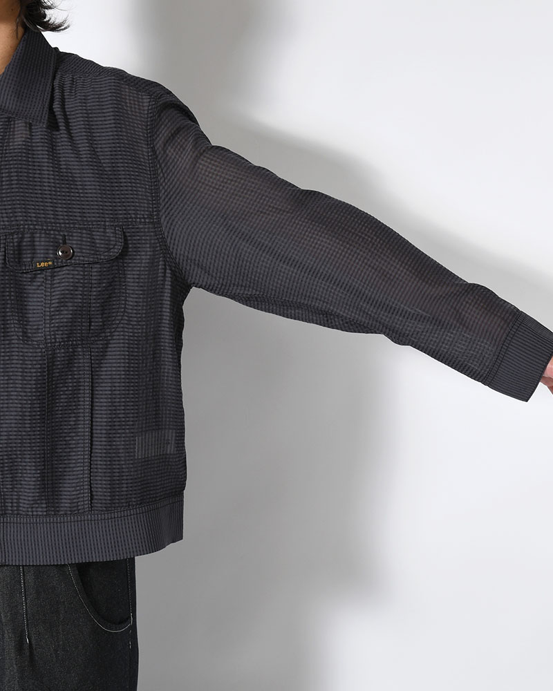 SHEER COWBOY JACKET -Gingham Check Indian fabric- -BLACK-
