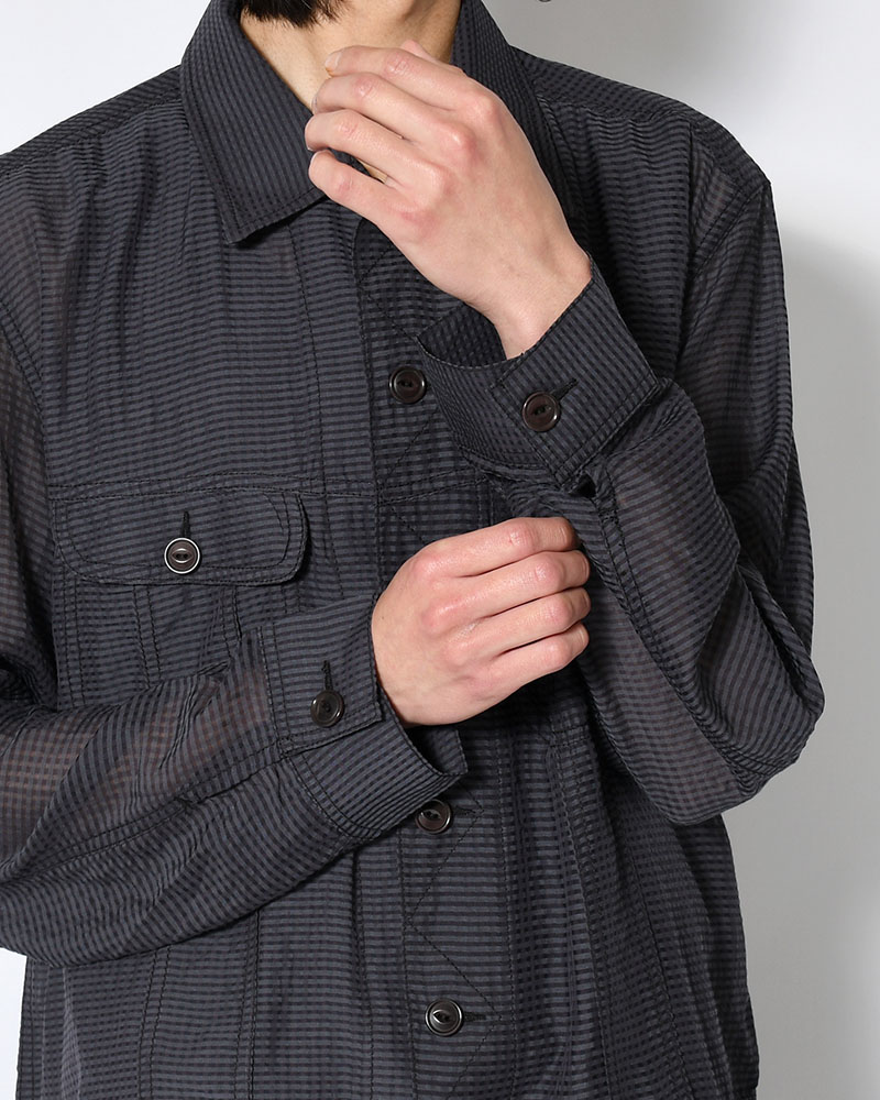 SHEER COWBOY JACKET -Gingham Check Indian fabric- -BLACK-